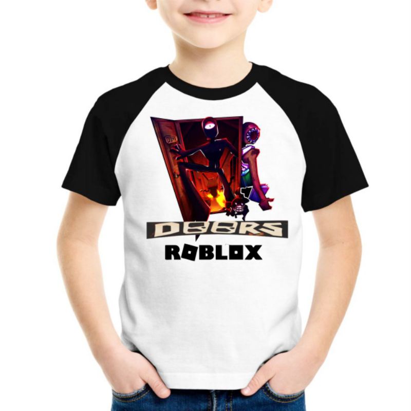 Camiseta Infantil Roblox Doors Camiseta Do Jogo Roblox Portas Mangas Preta Shopee Brasil