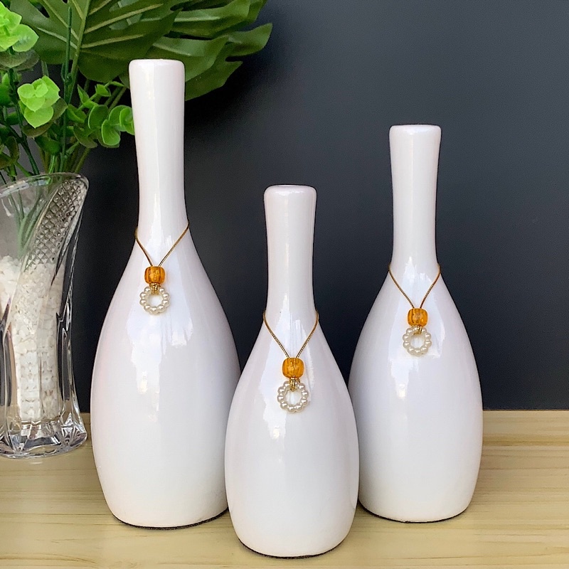 Trio de Vasos Decorativos em Cerâmica Enfeite de Sala Mesa Rack