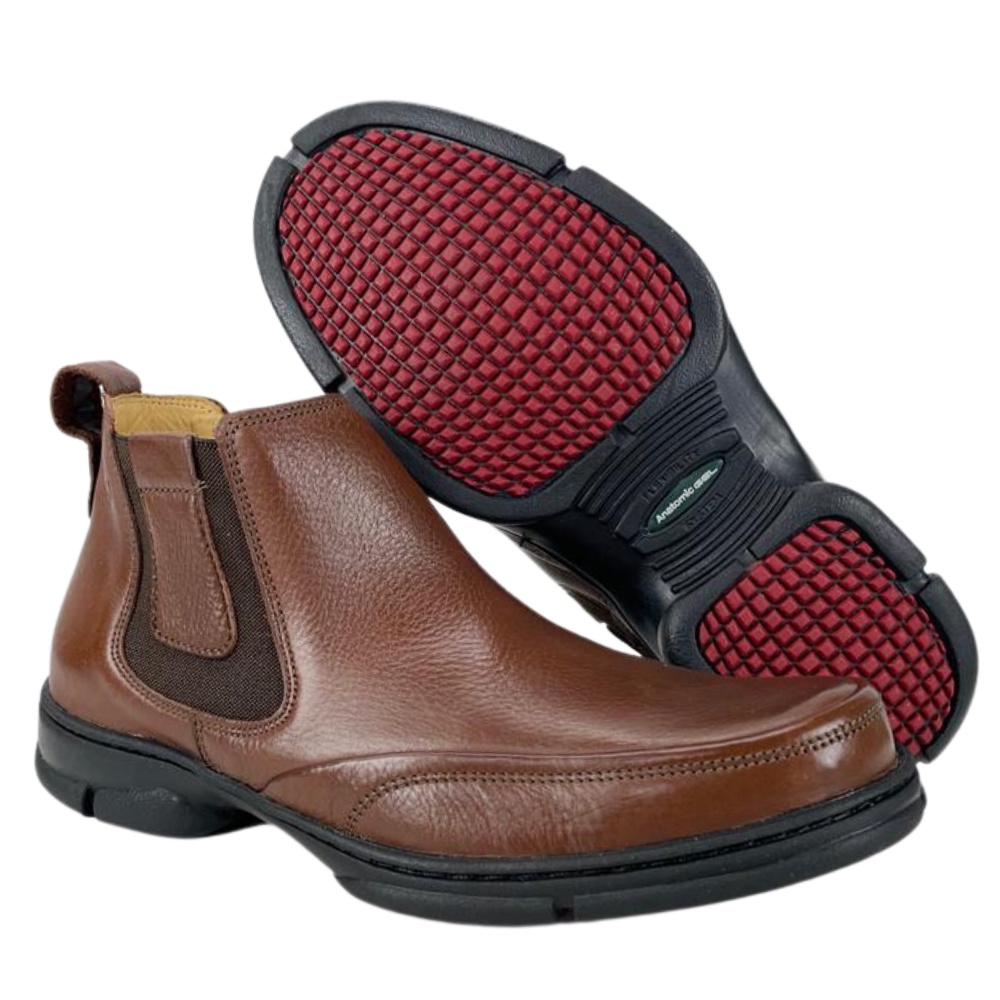 Sapato Masculino Anatomic Gel Tecnologia 360° Original Couro Legítimo Social Liso Café Marrom Palmilha Gel | Ref.: 7891