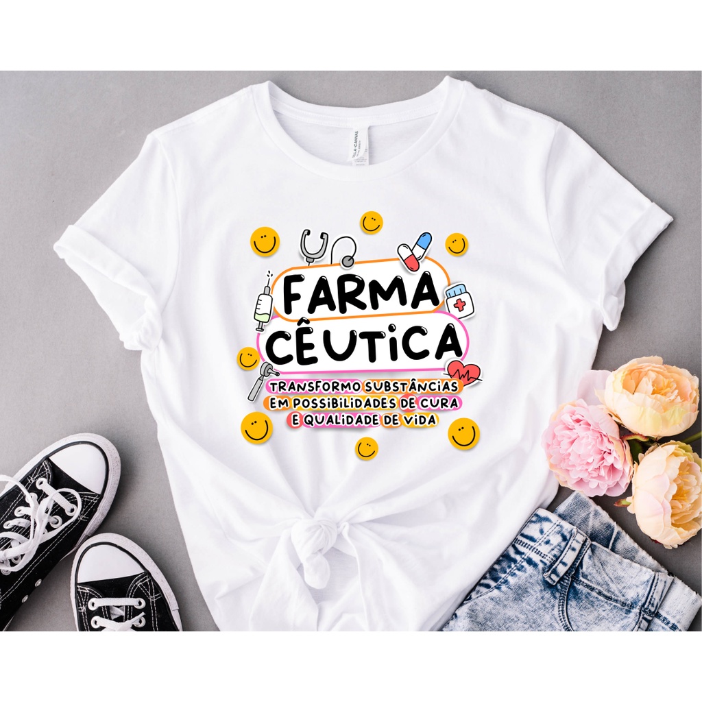 Blusa T-shirt Feminina Farmacêutica em Oferta na Shopee