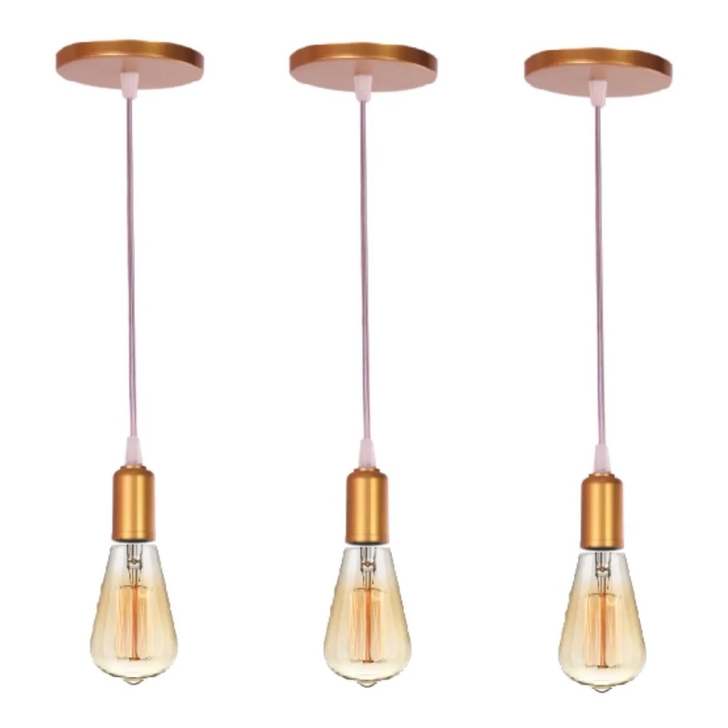 Kit 3 Pendente Lustre Luminária Retrô Fio Cabo Simples Rose Gold Industrial E27 em Oferta na Shopee
