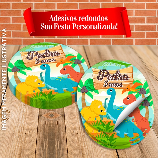 Adesivos Redondos Personalizados Dinossauro Baby