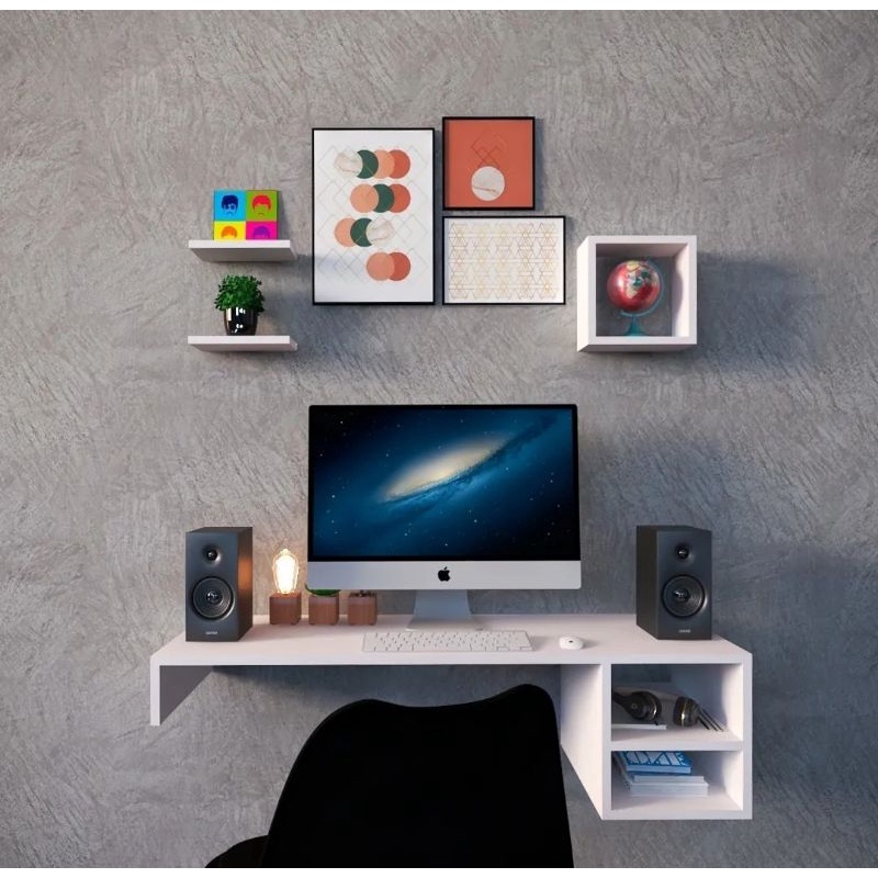 Escrivaninha suspensa com prateleiras__06_90cm em Oferta na Shopee