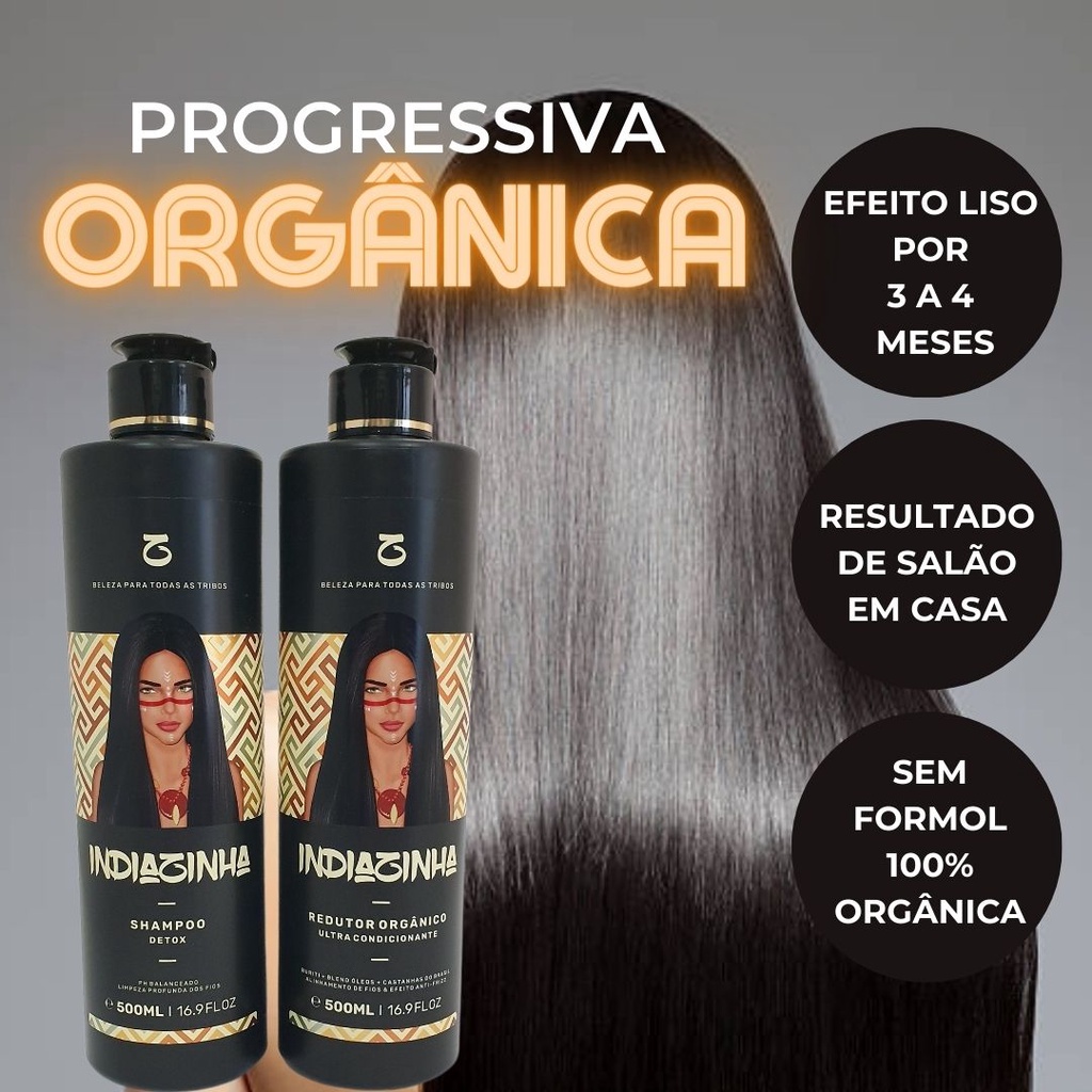 Progressiva Orgânica Sem Formol Indiazinha - Shampoo Detox 500ml + Redutor Orgânico 500ml