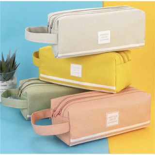Estojo de lápis portátil de lona duplo ziper bolsa escolar 11