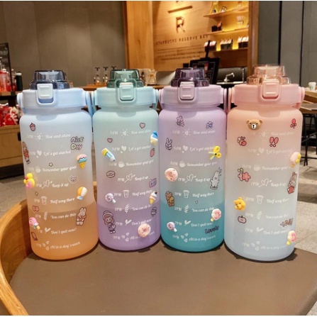 Garrafa Grande 900ML ou 2000ML Coloridas Com Canudo, Frases Motivacionais e Adesivos em Oferta na Shopee