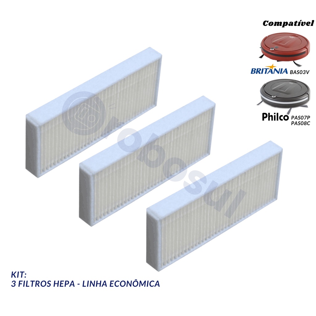 3 Filtros Para Robô Aspirador Britânia BAS03V e Philco PAS07P e PAS08C - Linha Economica