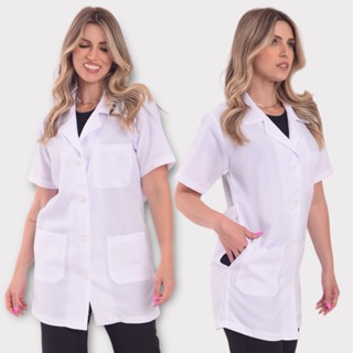 Jaleco médico manga curta com botões e 3 bolsos uniforme profissional e estudante direto da fábrica