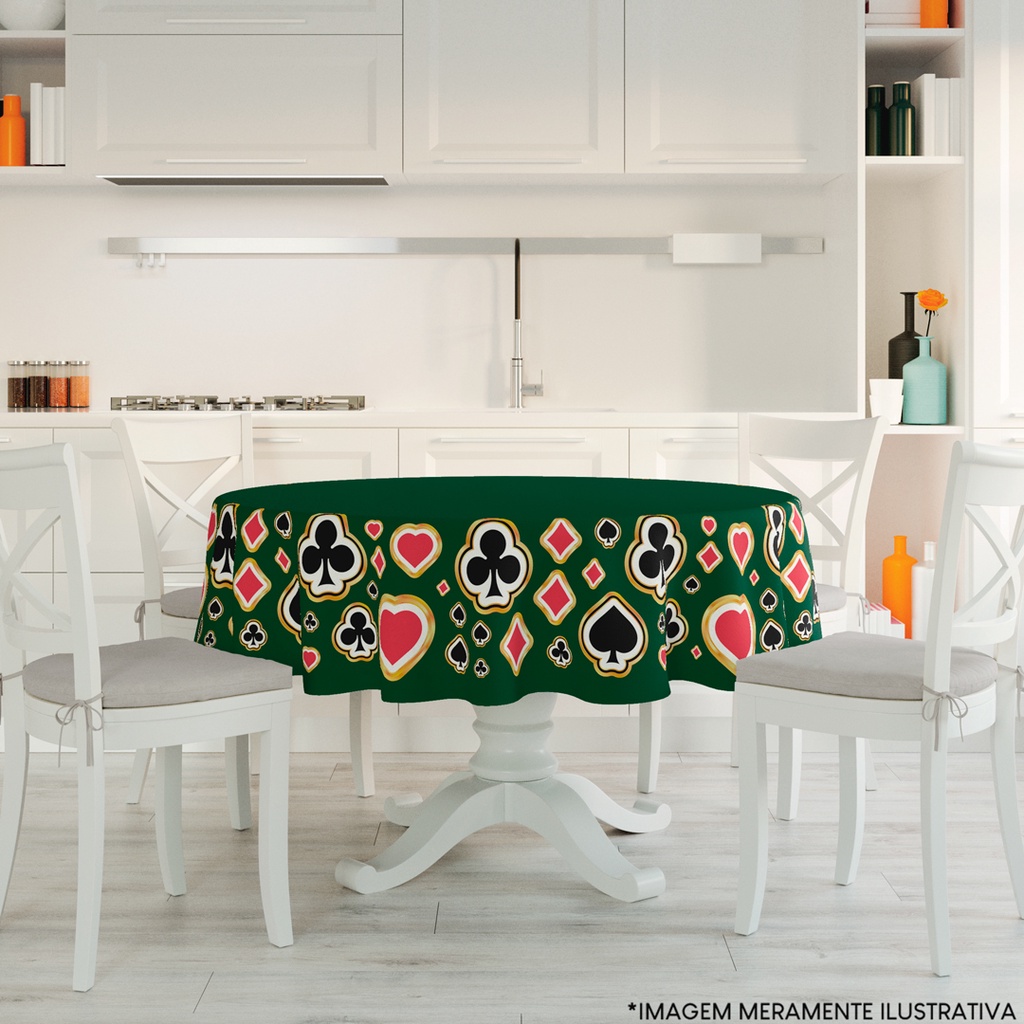 Toalha Mesa Redonda 4 Lugares Naipes Verde DcoreAqui em Oferta na Shopee