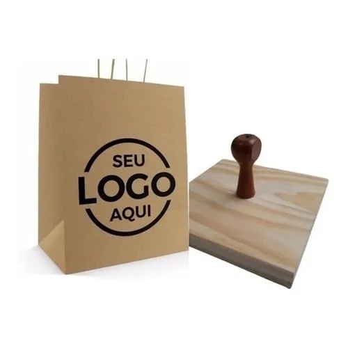 Carimbo personalizado grande 15x9 cm com logo para sacolas e saco kraft