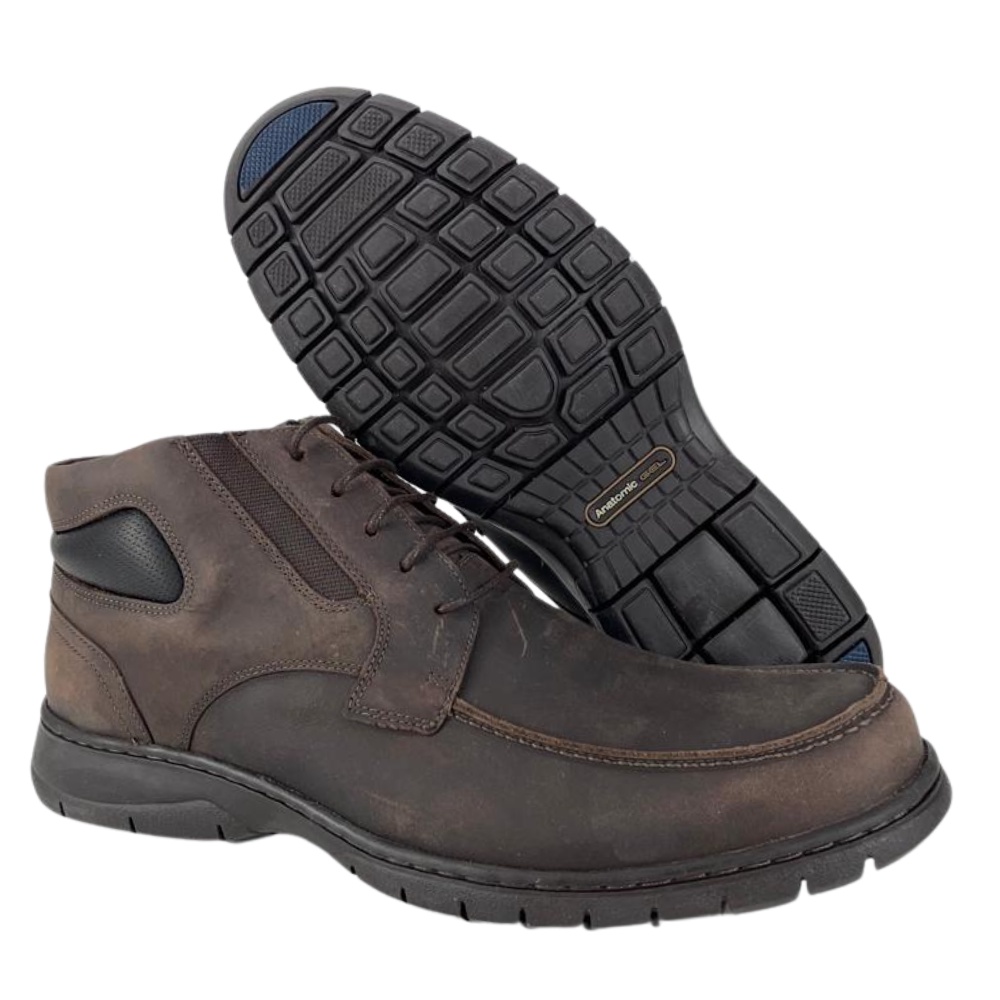 Coturno Social Anatomic Gel Original Couro Mustang Marrom Tecnologia 360° Gel com Cadarço Solado de Borracha Palminha Gel| Ref.:7998