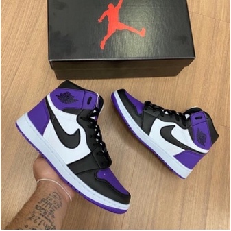 Tênis Bota Botinha Air Jordan 1 High roxo/preto Masculino Feminino ...