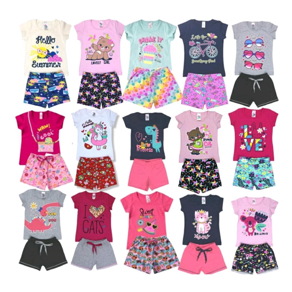 Kit 10 Peças Roupa de Menina Verão Infantil Feminino 1 a 16 Atacado