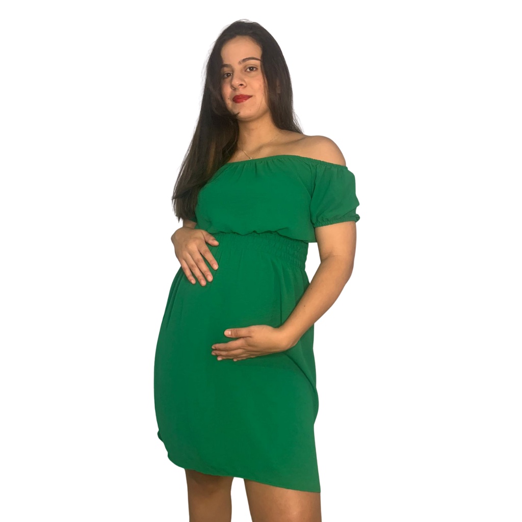 Vestido Gestante Midi Para Grávida Elastex Para Maternidade Ajusta a Cintura Devido o Elástico