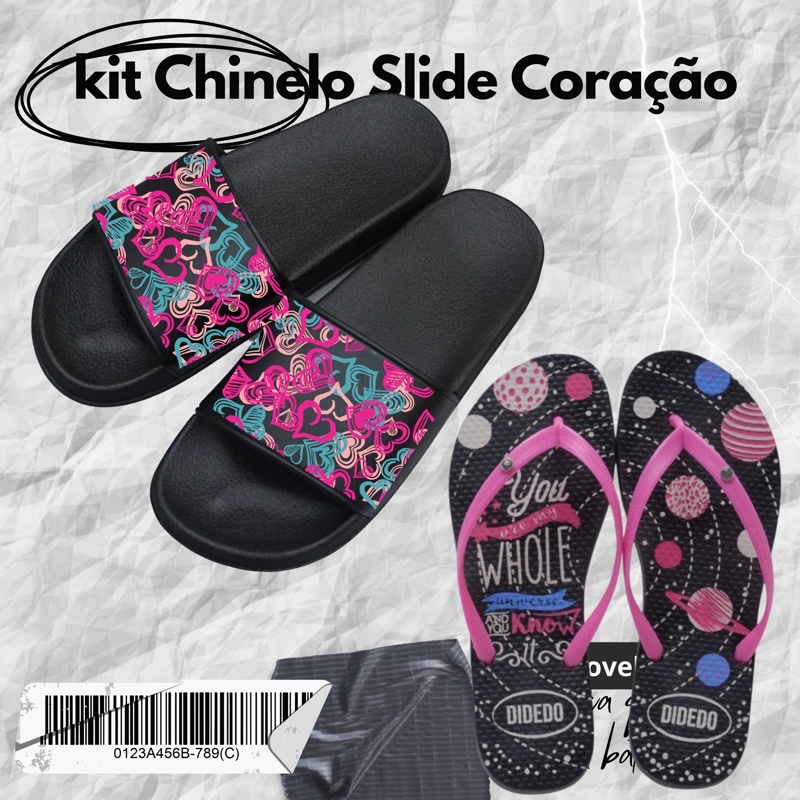 Kit Chinelo Slide Feminino Corações Liso + Chinelo Feminino Confortável Promoção