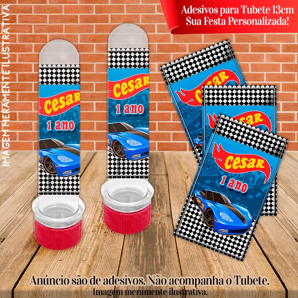 Rótulos adesivos para tubetes de 13 cm Personalizados Hot Wheels
