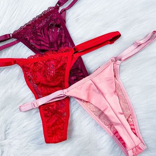 Kit 3 Calcinhas Lingerie Fio duplo Em Microfibra Tanga com Regulagem Na Lateral Rendada