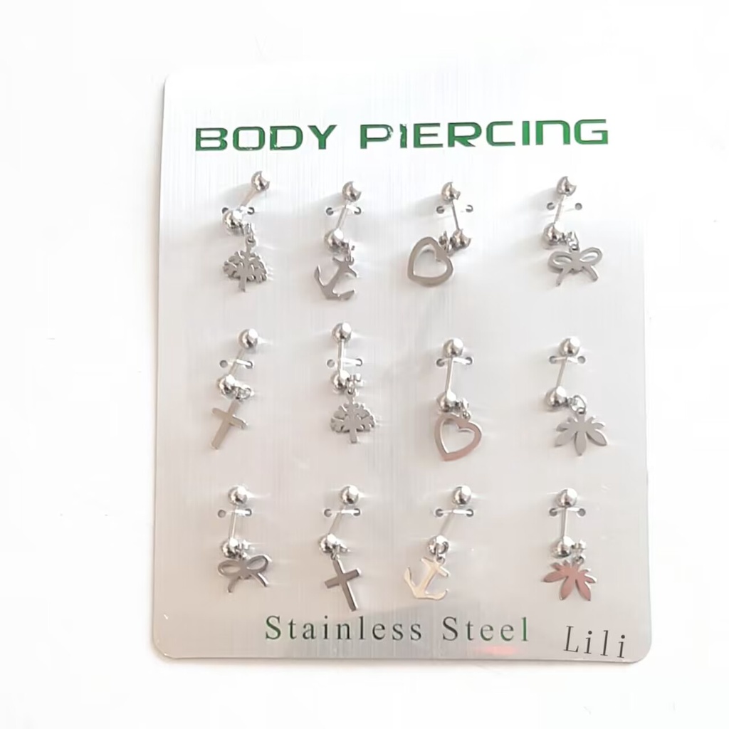 kit 12 Piercing Para Tragus com borboleta Cruz coração Cartilagem  Em Aço Cirúrgico em Oferta na Shopee