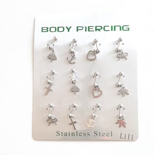 kit 12 Piercing Para Tragus com borboleta Cruz coração Cartilagem Em Aço Cirúrgico
