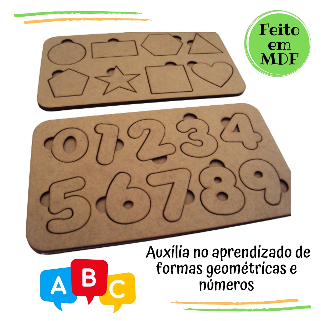 Rêf. 054 - Brinquedos Educativos Jogo de encaixe geométrico e numérico em Mdf - Cognitivo madeira mdf, jogo tabuleiro pedagógico didático, alfabeto, Montessori, autista atividade educativa sensorial, desenvolvimento criança Coordenação motora fina