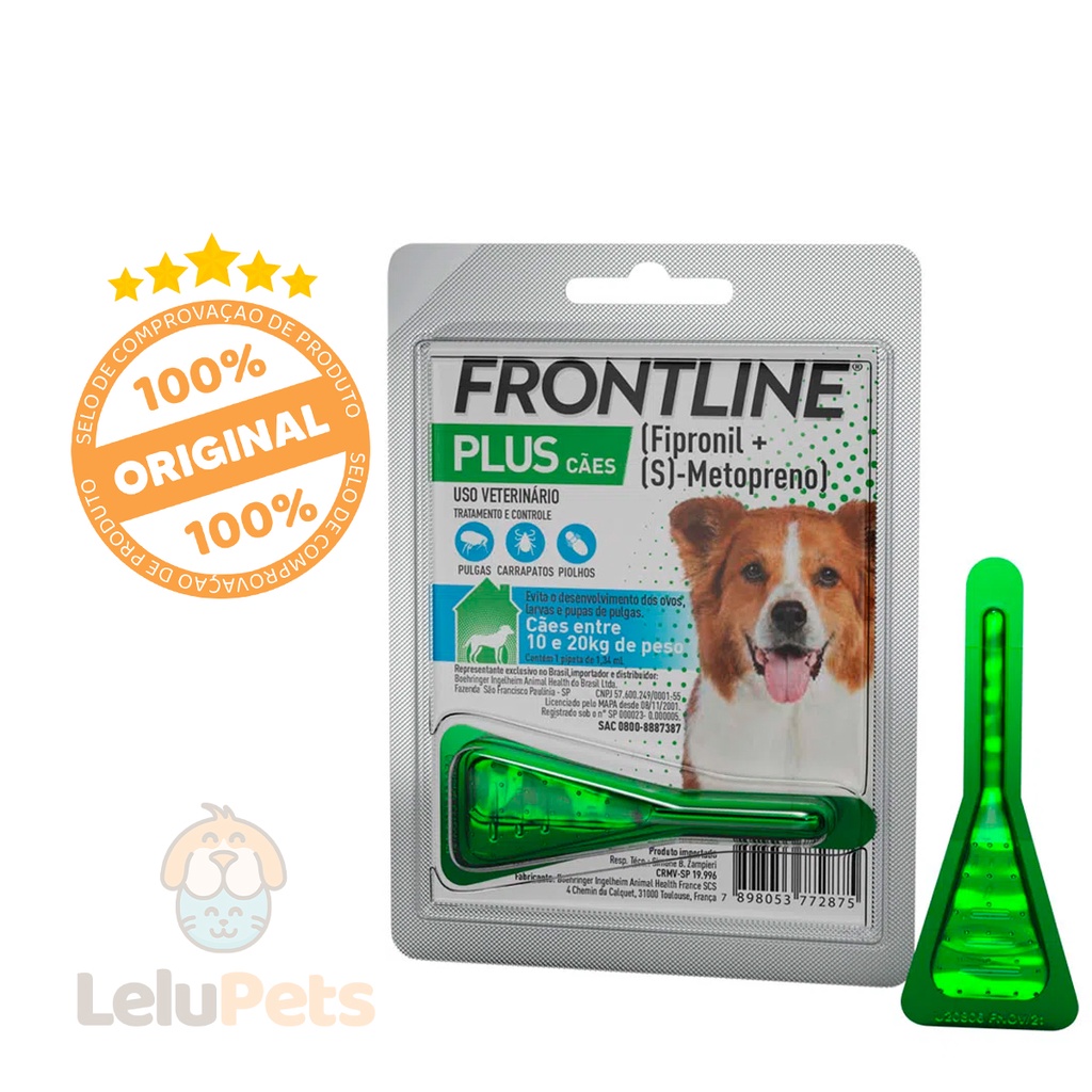 Frontline Plus Cães 10kg a 20kg 1,34ml 1 Dose Antipulgas Para Cachorro - Pets