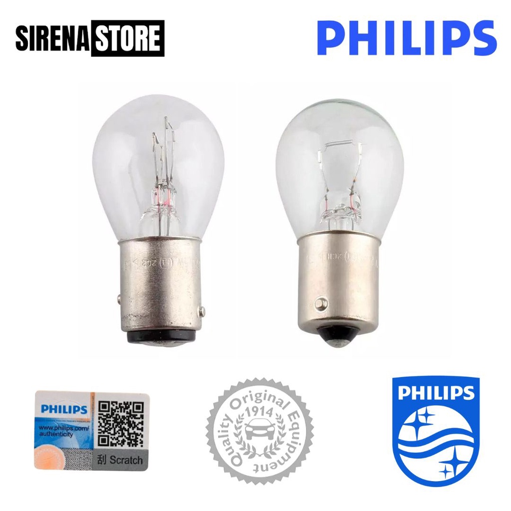 PAR Lâmpada Philips ORIGINAL P21W / P21/5W 12V BA15s BAY15d Padrão Fábrica Freio Ré Sinaleira Alta Durabilidade