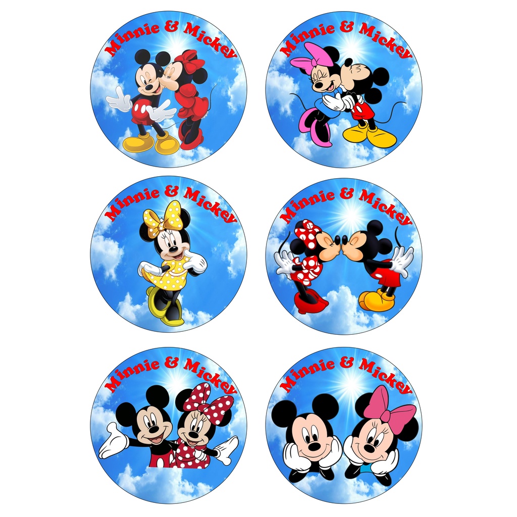 Adesivo Minnie e Mickey cartela com 6 adesivos Md: 9x9  Temos á pronta entrega chega rapidinho