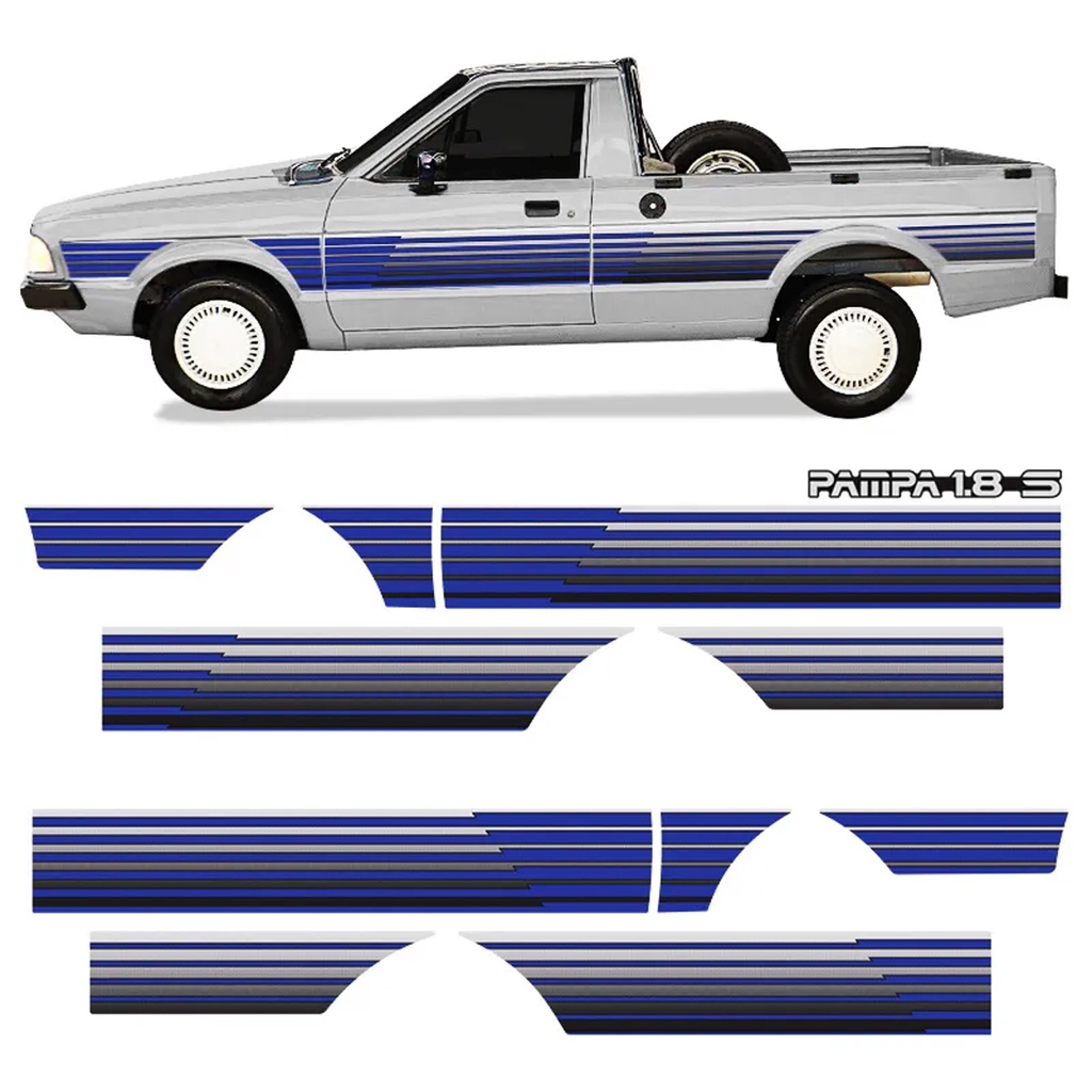 Kit Adesivo Faixa Lateral Traseira Ford Pampa 1.8 S Azul