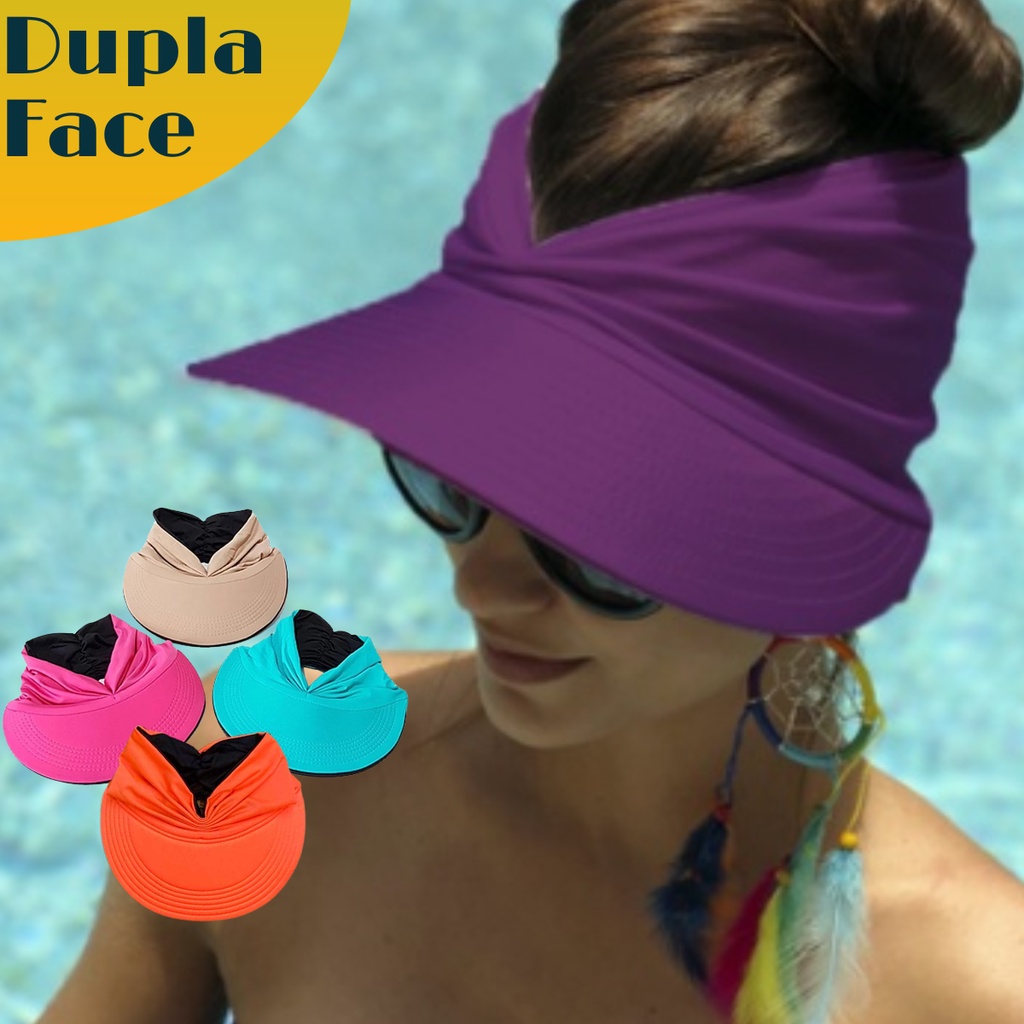 Viseira Dupla Face Proteção Solar Uv50+ Turbante Feminino Bone Piscina Moda Praia em Oferta na Shopee