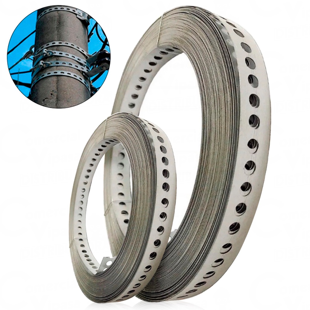 Cinta Fita De Aço Galvanizada Perfurada 17mm Largura De 10 Ou 30 Metros Prender Canos Tubos E Etc