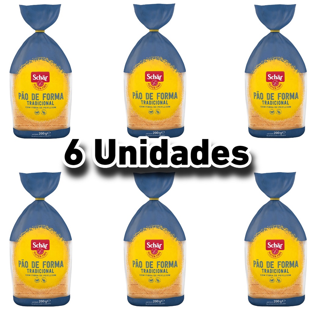 6 Unidades Pão de Forma Tradicional Sem Glúten e Lactose 200g Schar