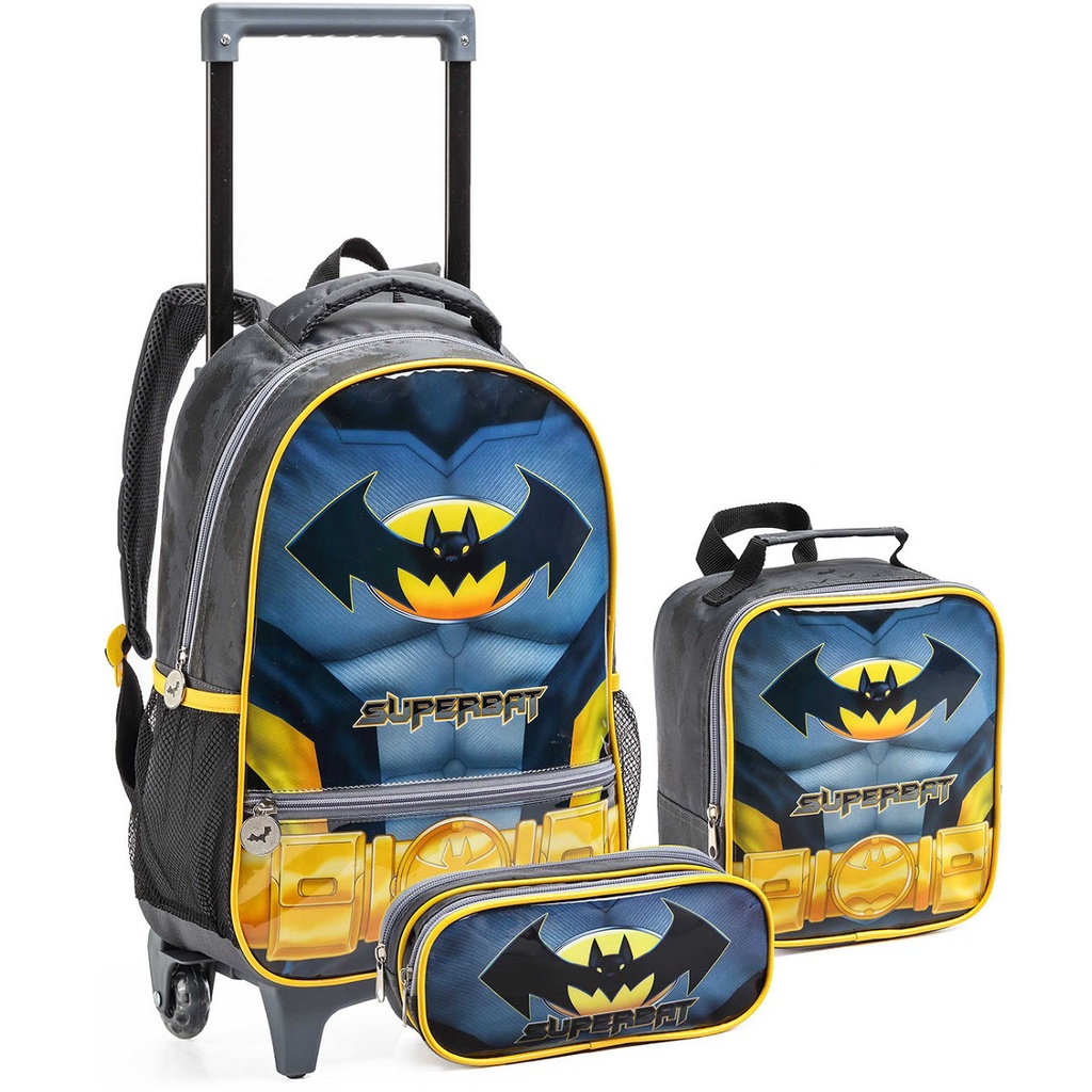 Kit 3 peças Mochila Escolar Infantil Masculina de Rodinhas com ...