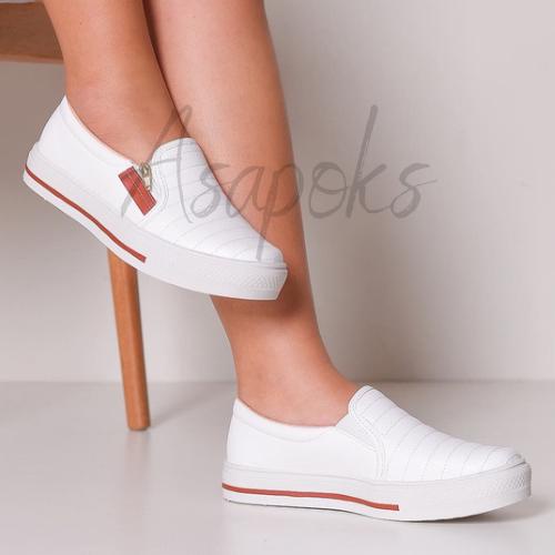 Tênis Sapatênis Sapatilha Feminino Casual Slip On Com Zíper Confortável Envio Imediato