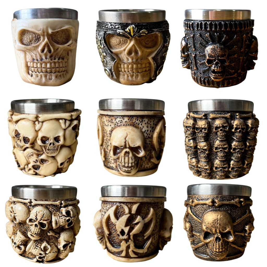 Copos Shot Dose Em Aço Inox Resina Colecionável Decorativo Para Tequila Whisky Vodka Caveira 60ml em Oferta na Shopee