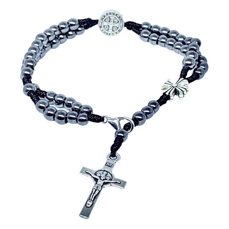 Terço Pulseira São Bento - Hematita e aço inox em Oferta na Shopee