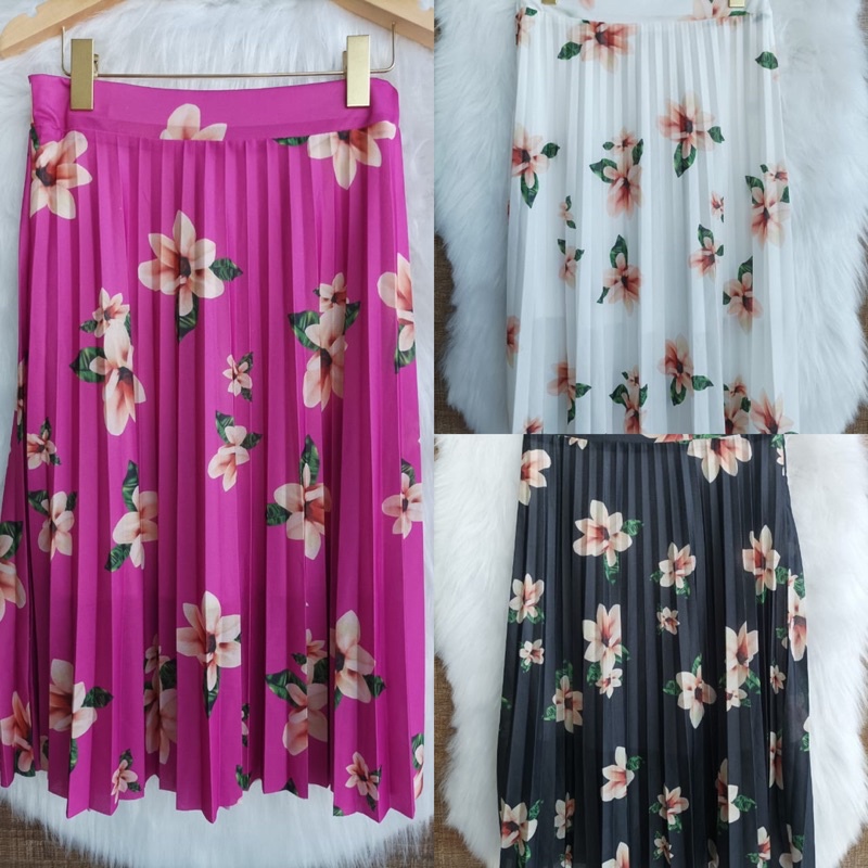 saia plissada midi tendência estampa digital floral com forro com elástico na cintura cod120 em Oferta na Shopee