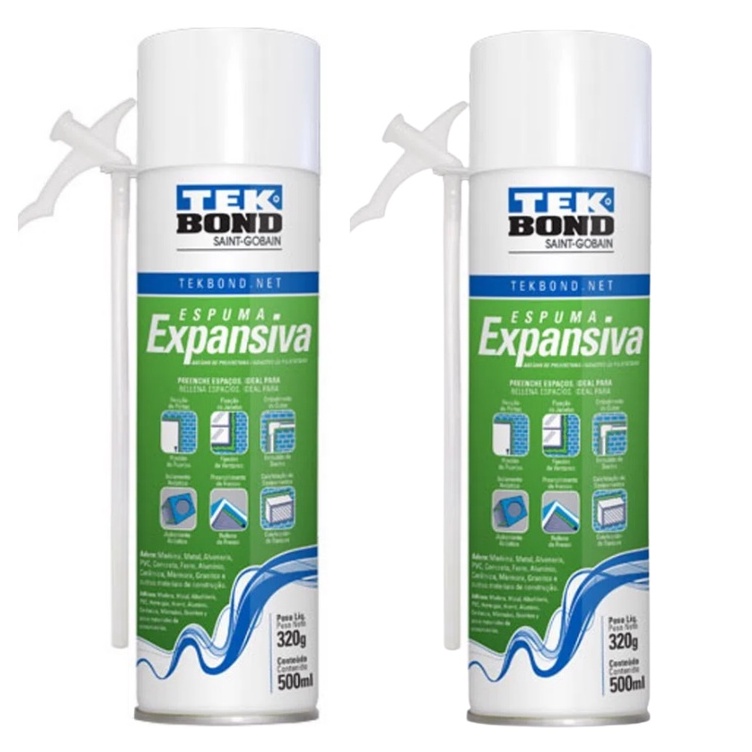 Kit 2 Espumas Expansivas De Poliuretano Tekbond Multiuso Para Portas, Janelas, Ar condicionado 500Ml/360G