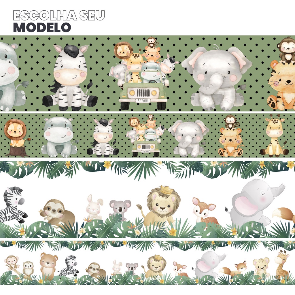 Faixa Decorativa Adesiva Parede Infantil Animais Safari