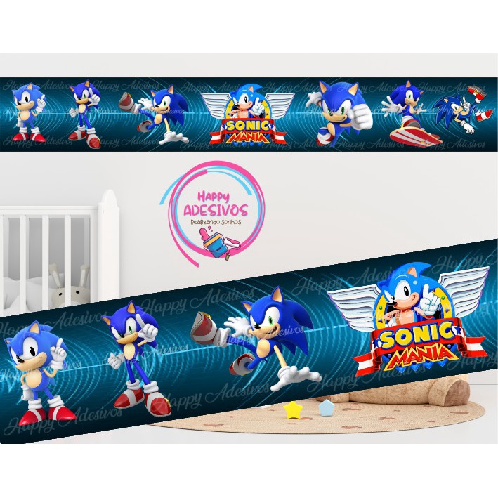 Faixa Adesiva Decorativa Parede Quarto Menino Infantil Baby Sonic Video Game Retro Adesivo Colante