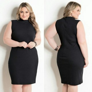 Vestido Midi Regata plus size Tubinho Gola Alta