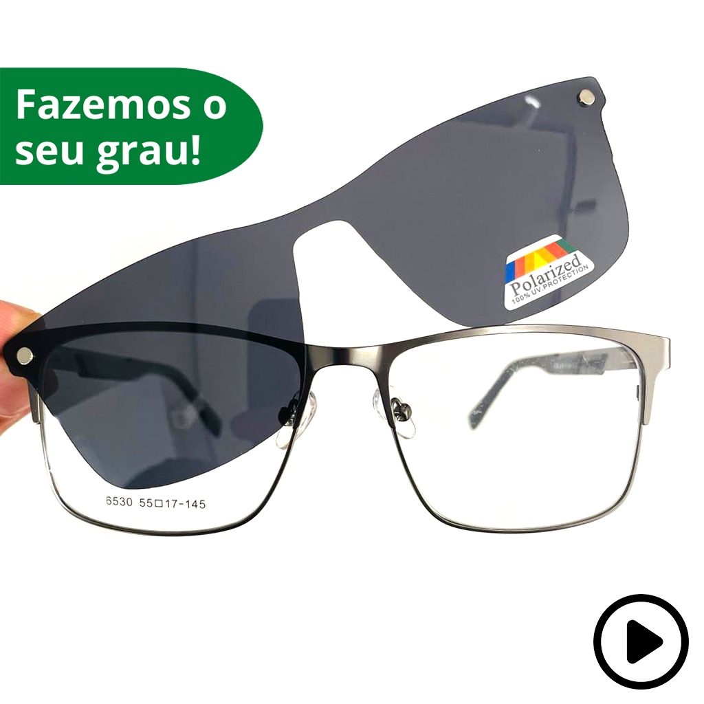 Armação de Óculos para grau Masculino em metal Resistente Clip on 2 em 1 Polarizado