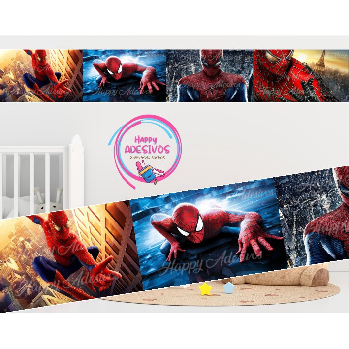 Faixa Adesiva Decorativa de Parede Adesivo para Parede Infantil Menino Teen Homem Aranha Super Heroi Vingadores Decoração Quarto Baby