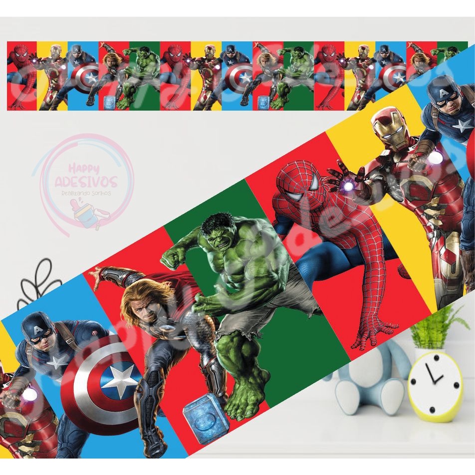 Faixa Decorativa Super Herois Menino Adesivo de Parede Quarto Vingadores Papel Parede