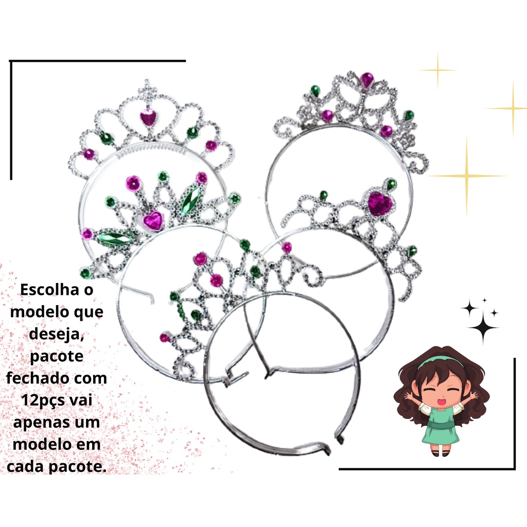 Kit 12 Tiaras De Princesa Coroa Rainha Brilhante Atacado Fantasia Halloween Carnaval Teatro Dança