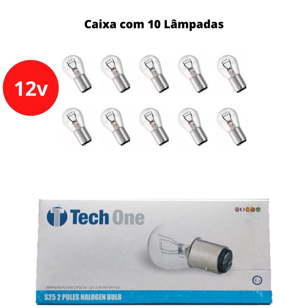 Kit 10 Lâmpadas 2 Polo 12V 1034 21W/5W P21/5W BAY5d