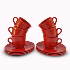 Kit 6 Xícaras Café Com Pires Acrílica - Cor Vermelha