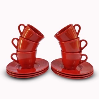 Kit 6 Xícaras Café Com Pires Acrílica - Cor Vermelha