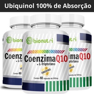 3 Potes Coenzima Q10 + L-Triptofano 500mg Puro Desempenho Fisico 60Cáps