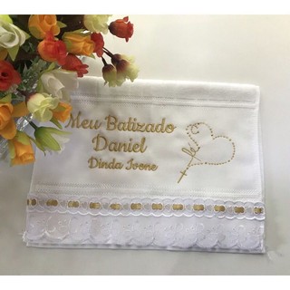 Toalha para batizado batismo eucaristia bordada e personalizada para lembrancinha e presente