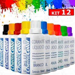 Kit 12 Corante Líquido Xadrez Bisnaga Para Pigmentação 50ml Diversas Cores Tecidos Parede Construção